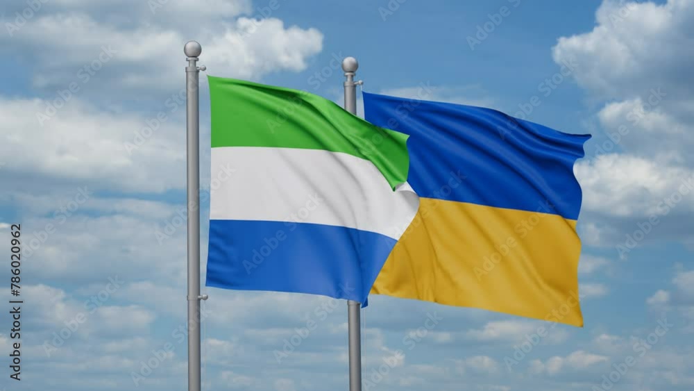 Ukraine and Sierra Leone two flags waving together, looped video, two country cooperation concept Ukraine and Sierra Leone two flags waving together, looped video, two country cooperation concept