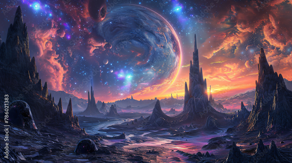 Galaxy Themed Fantasy Landscape A fantasy landscape in