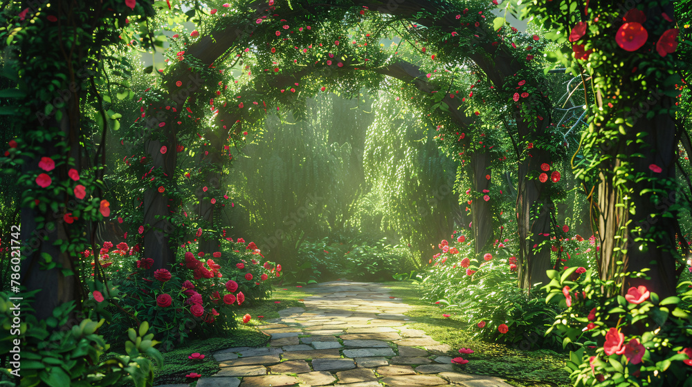 Garden of Eden exotic fairytale fantasy forest Green  - obrazy, fototapety, plakaty 