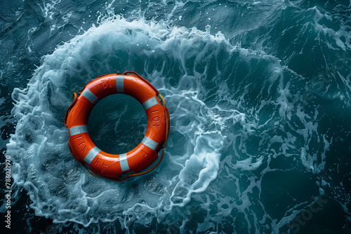 Lifebuoy in a stormy blue sea