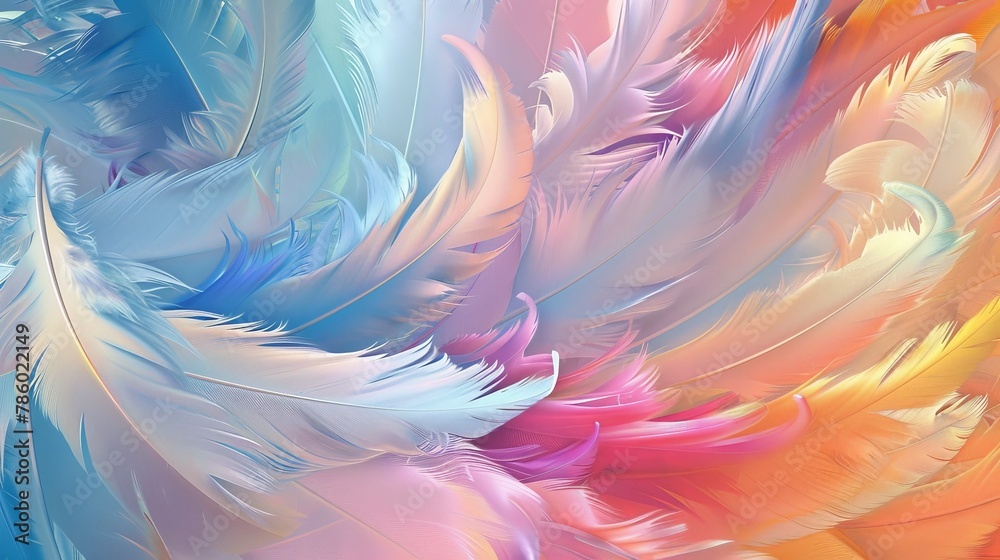 Soft pastel feathers form a breathtaking abstract background, their delicate colors and intricate patterns inviting you to lose yourself in their serene beauty Soft pastel feathers form a breathtaking abstract background, their delicate colors and intricate patterns inviting you to lose yourself in their serene beauty