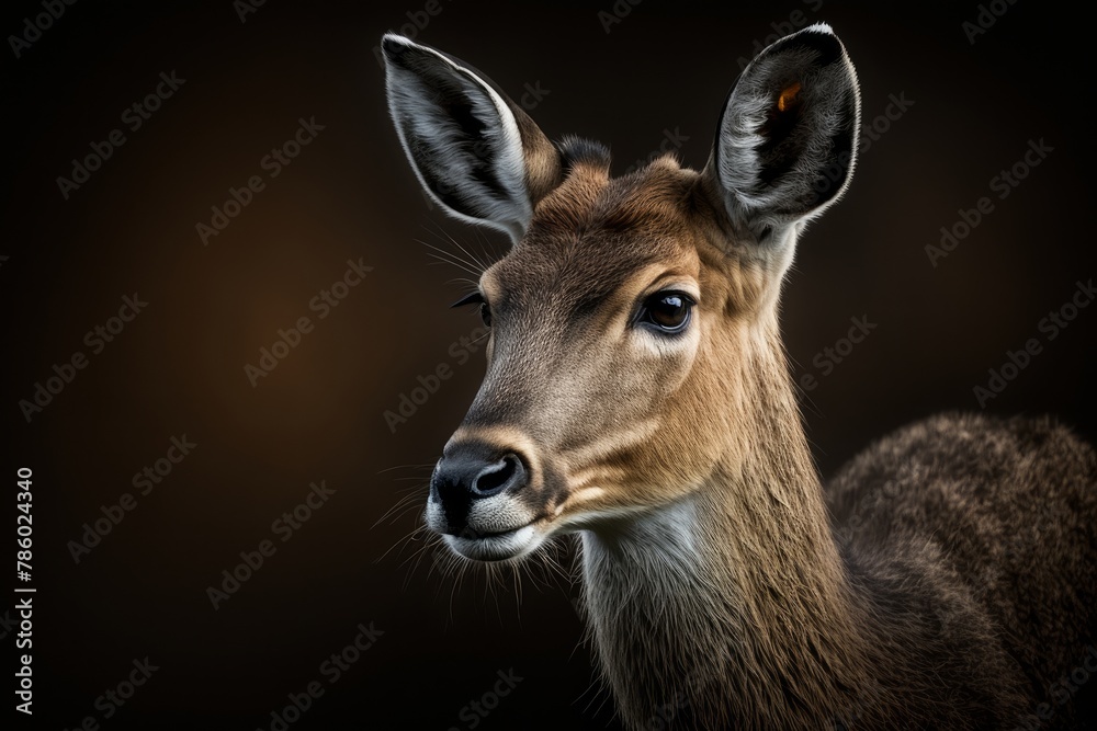Fototapeta premium Portrait of a young whitetail deer on a dark background