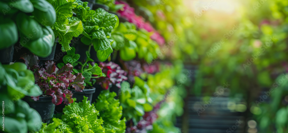 A wall of plants with a variety of greens and reds