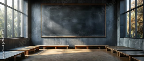 Minimalist Classroom Design with Sunlit Chalkboard. Concept Minimalist Design, Classroom Decor, Sunlit Spaces, Chalkboard Inspiration photo