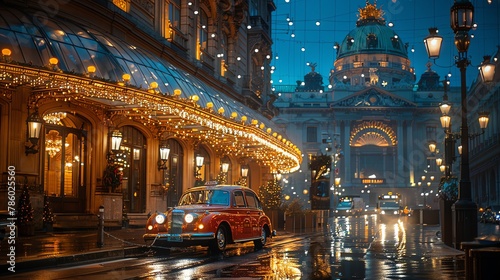 A highquality image of a taxi waiting outside the grand opera house in Vienna © Parinwat Studio
