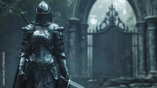 Guardian of the gate. Female fully armored knight 