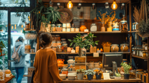 woman looking for spices in a local ethnic shop