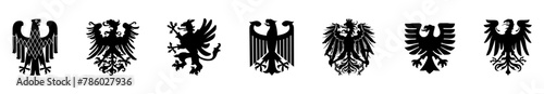 Coat of Arms of Germany black wild eagle vector silhouette illustration Bundesadler isolated. Heraldry bird spread wings national Deutschland symbol. Heraldic Brandenburg COA. Patriotic emblem banners