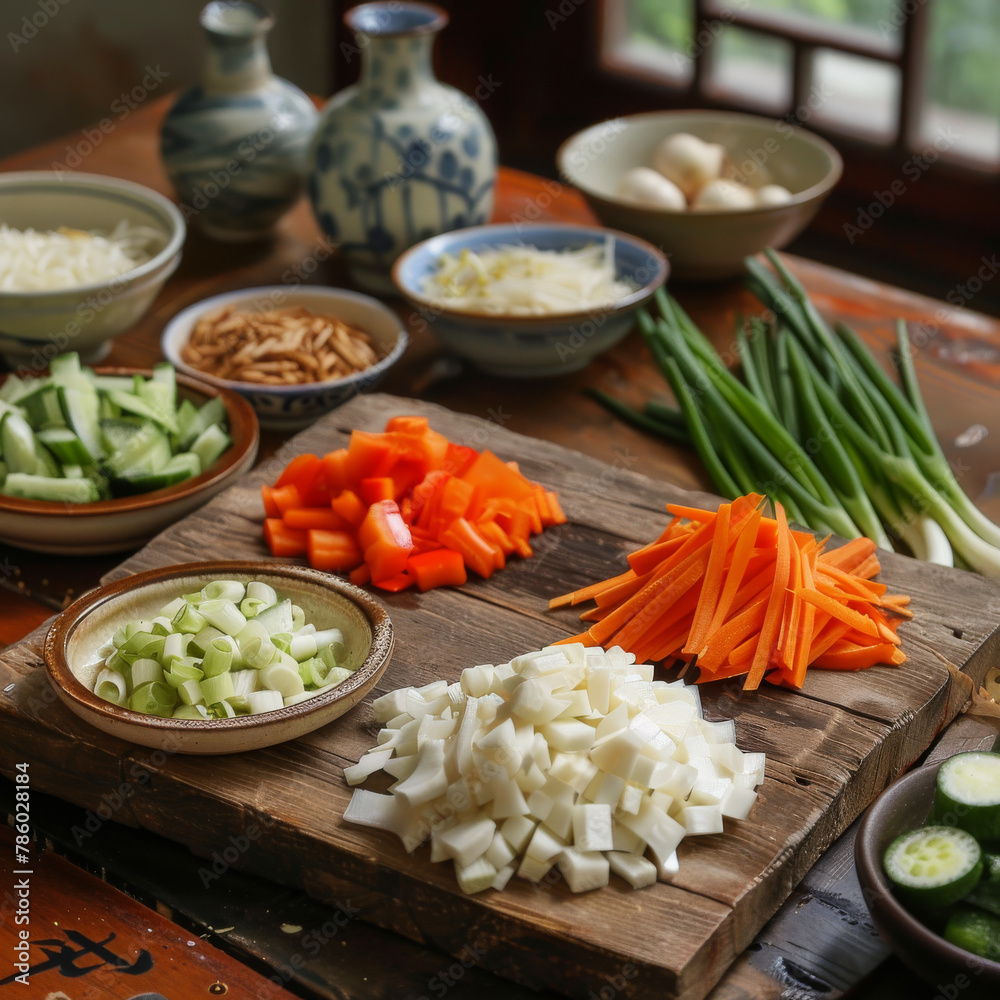 A vibrant medley of crisp vegetables, including bell peppers, broccoli, and carrots, stir-fried to perfection and served atop fluffy jasmine rice, seasoned with garlic, soy sauce, and sesame oil. A vibrant medley of crisp vegetables, including bell peppers, broccoli, and carrots, stir-fried to perfection and served atop fluffy jasmine rice, seasoned with garlic, soy sauce, and sesame oil.