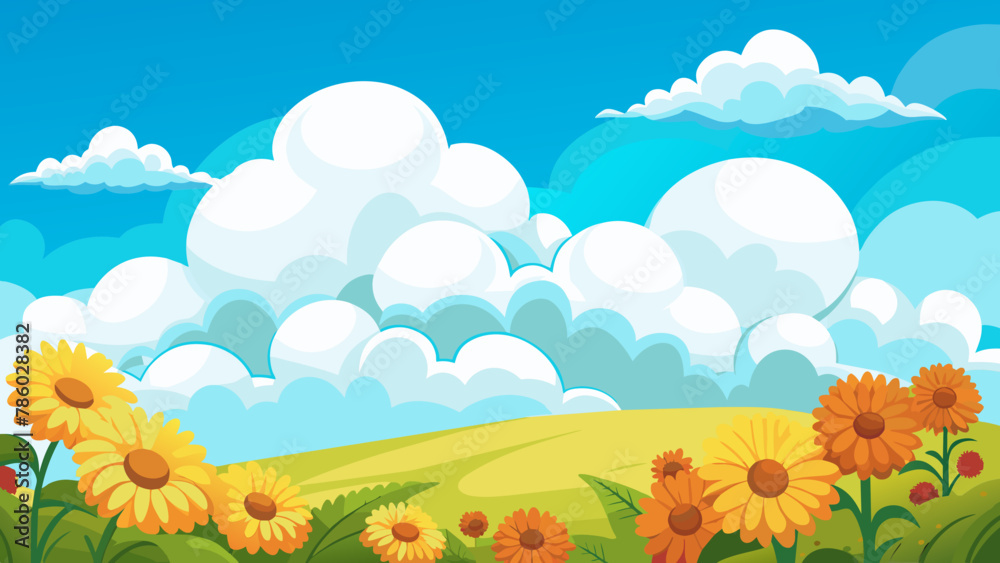 fluffy-white-clouds-drifting-above-a-field-of-sunf