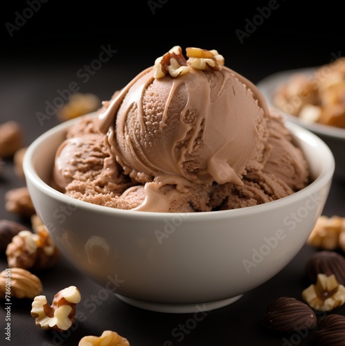 Homemade Chocolate Nutella Gelato, an easy Italian Ice Cream, on top with nutty and syrup