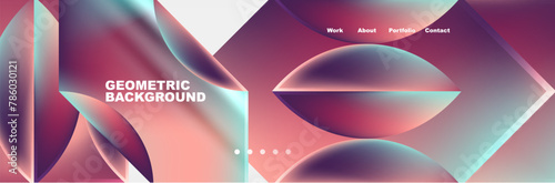 A visually stunning geometric background filled with circles and squares in hues of purple, pink, and magenta resembling an astronomical object