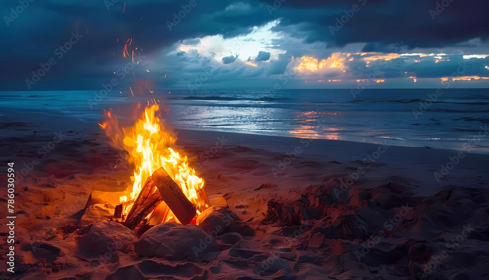 Fire place on the beach in the evening. Generative ai design concept. Fire place on the beach in the evening. Generative ai design concept.