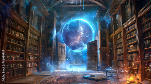 ation of a fantasy portal in a wizards library. photo