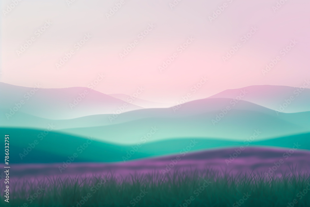 Fototapeta premium Pastel colored hills with gradient, serene landscape abstract.