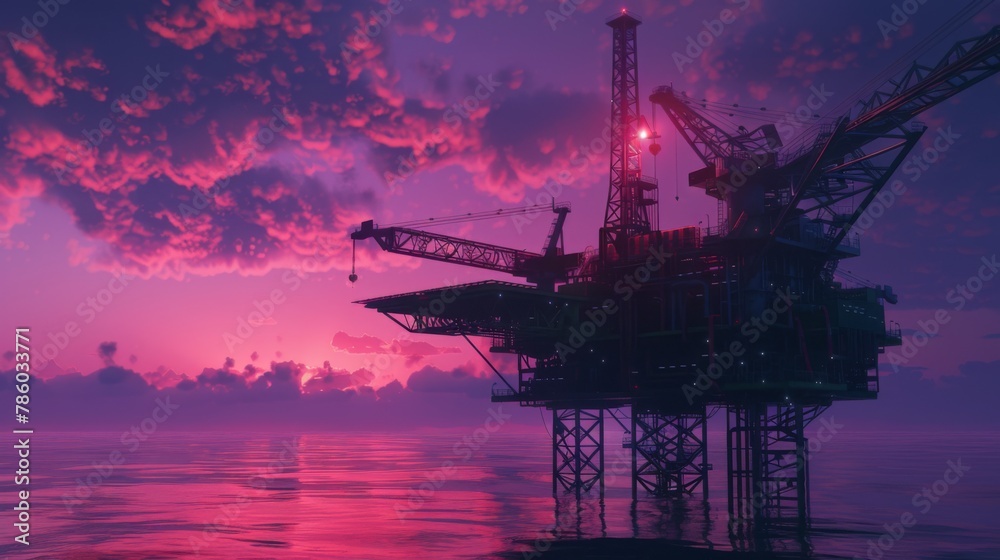 Offshore Oil Rig at Sunset