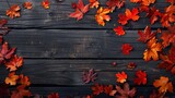 banner Autumn leaves on a wooden surface with copy space, september vibe