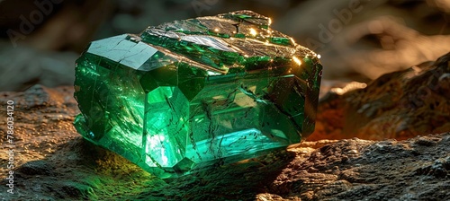 crack broken colombian emerald stone, 15 carat, cinematic lighting stone photo