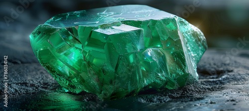 crack broken green colombian emerald stone, 15 carat, cinematic lighting banner photo