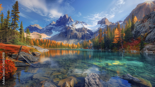 Majestic Mountain Lake in Autumn Colors 