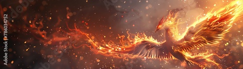 Transform the mythical phoenix into a symbol of resilience and inspiration through photorealistic digital rendering techniques from a low-angle perspective Infuse the image with vibrant colors