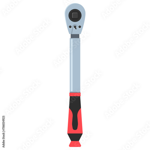Torque wrench with reversible ratchet vector cartoon illustration isolated on a white background.