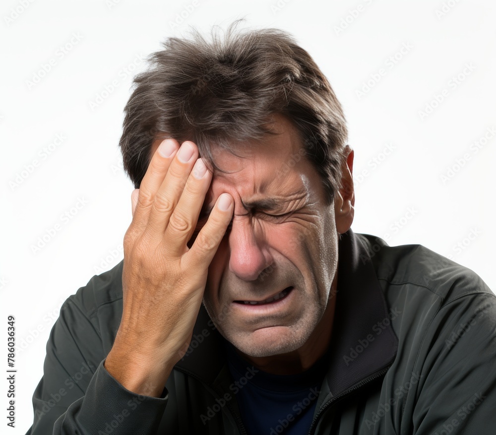 A man is crying and holding his head A man is crying and holding his head