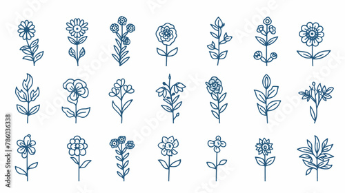 Flora thin line art icons set. Flowers trees plants l