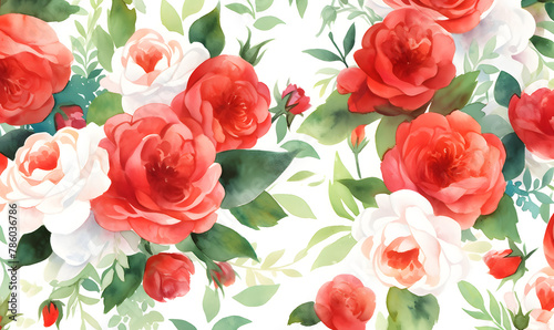 Red roses pattern  watercolor painting  Generative AI