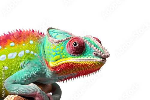 Colorful chameleon on white background. Generative Ai