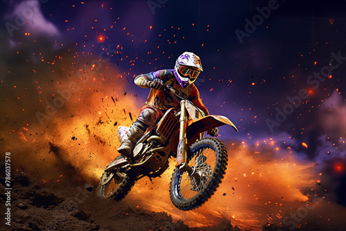 Motocross rider in action at high speed on the race track. Generative Ai