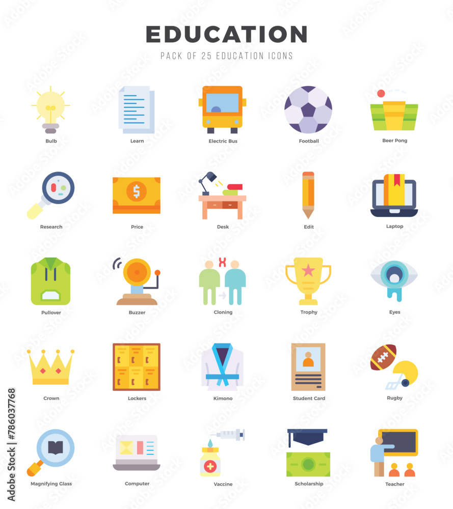 Set of Education Icons. Simple Flat art style icons pack. Set of Education Icons. Simple Flat art style icons pack.