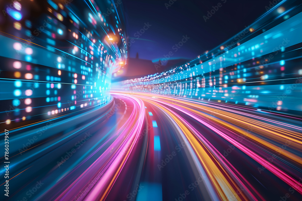 High speed data highway fast connection internet movement trails abstract background