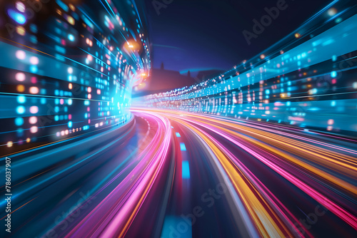 High speed data highway fast connection internet movement trails abstract background