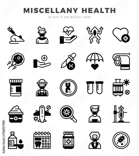 Set of Lineal Fill MISCELLANY HEALTH Icons. Lineal Fill art icon. Vector illustration photo