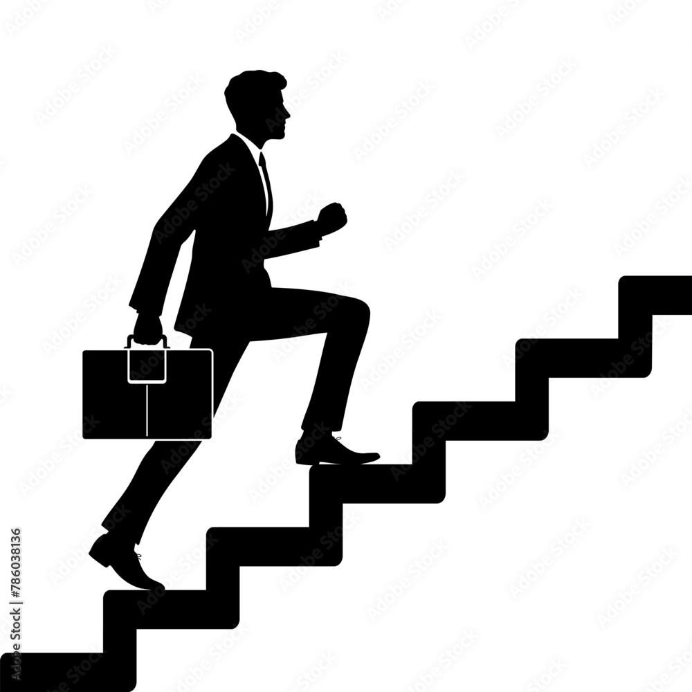 Businessman climb up stairs silhouette. Vector illustration Businessman climb up stairs silhouette. Vector illustration