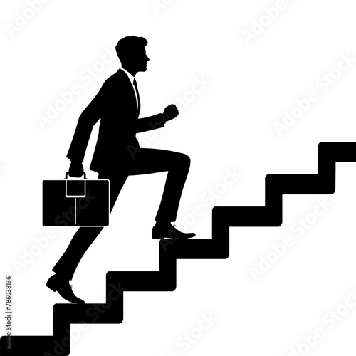 Businessman climb up stairs silhouette. Vector illustration