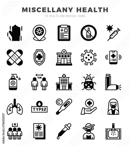 MISCELLANY HEALTH icon pack for your website. mobile. presentation. and logo design.