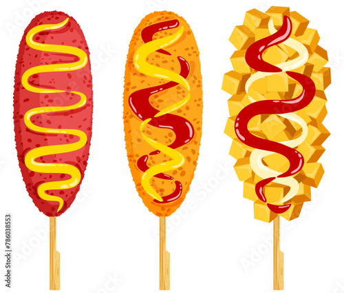 Korean Corn Dog Set: Spicy Red Crust, Deep Fried & French Fries 