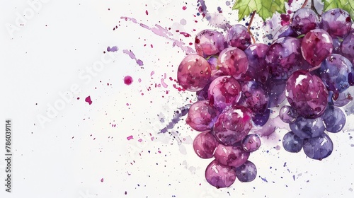 Watercolor painted grapes on white background