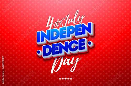 4th of July Independence Day Vector Illustration with American Flag Color 3d Text Label on Red Star Pattern Background. USA Fourth of July National Celebration Design with Typography Letter for Banner
