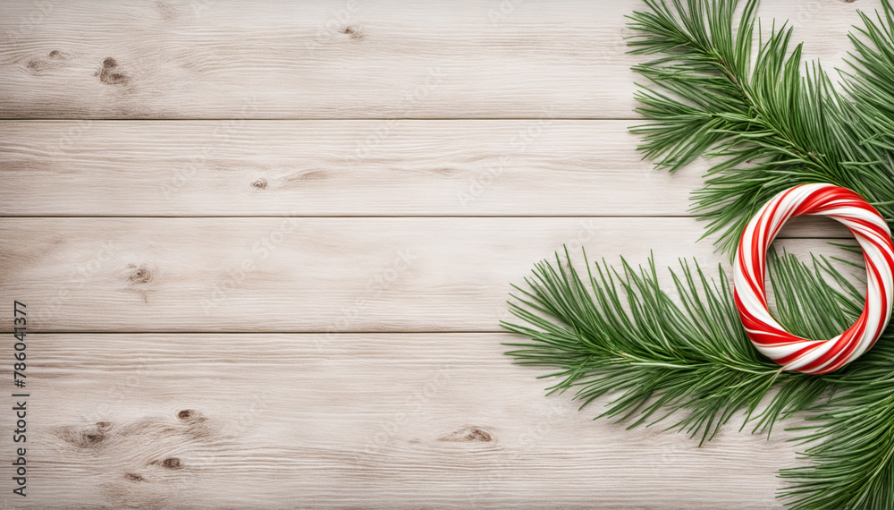 Christmas background with candy cane on wood Christmas background with candy cane on wood