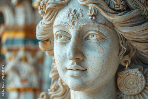 A detailed depiction of the enigmatic cult statue of Artemis, richly adorned with jewelry and symbol © Natalia
