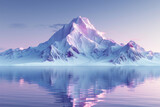 A minimalist depiction of a mountain with a snowy peak against a gradient backdrop in purple and blue hues.