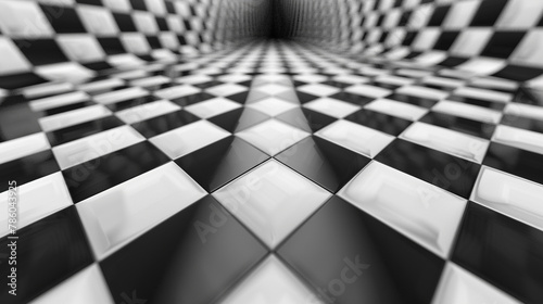 Rotating black and white squares create a lively, dynamic mosaic.