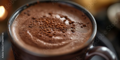 A close-up photograph capturing the warm, aromatic essence of a freshly prepared cup of hot chocolate