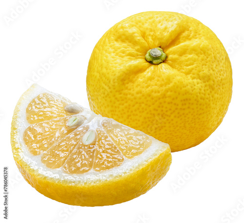 Sweet Yuzu Orange fruit isolated on white background, Kochi Yuzu orange isolated on white background PNG File. photo