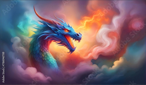 A dragon coming out from smoke.