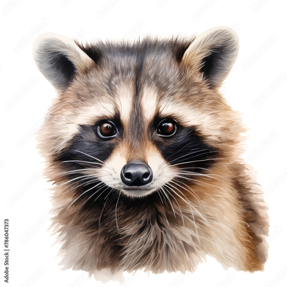 Portrait of a cute little raccoon on a white background.