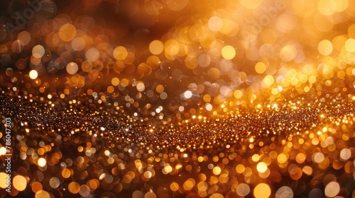 Festive gold sparkle background with dense glitter and soft light bokeh, ideal for celebratory gift wrapping